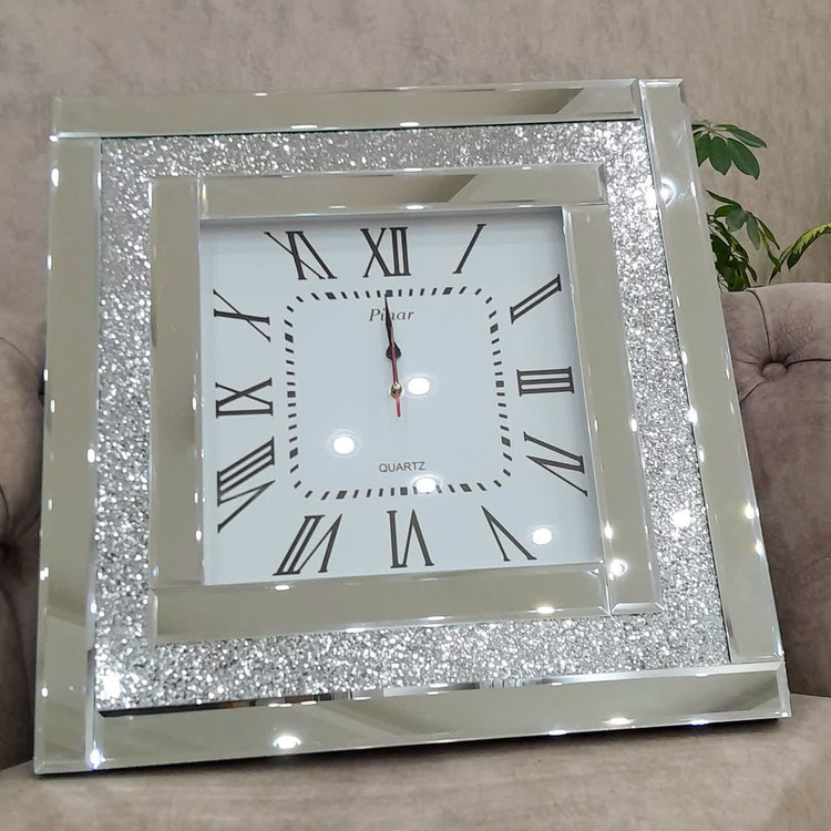 ساعت دیواری آینه ای نگین دار pinar